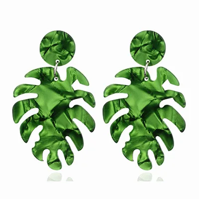 Europe and America Women Dainty Monstera Matte Acrylic Acetate Leaf Dangle Stud Statement Earrings