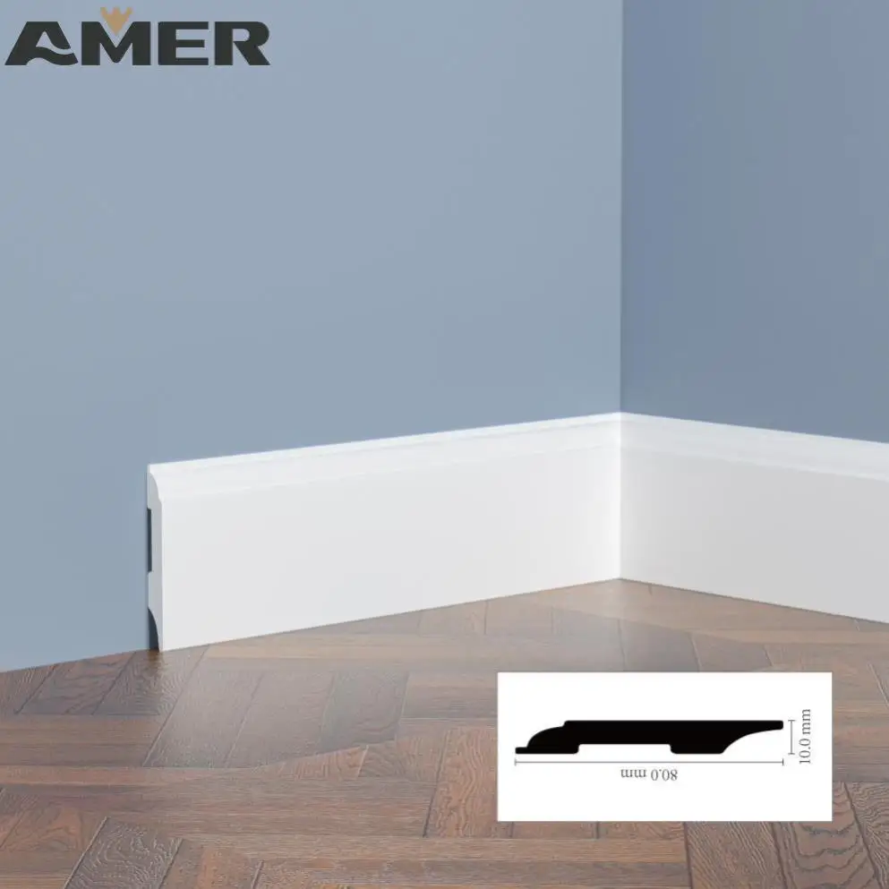 Amer Factory price White Primed Pine Mdf Mouldings Modern Interior Decoration Moulds Waterproof Skirting Baseboard Moulding