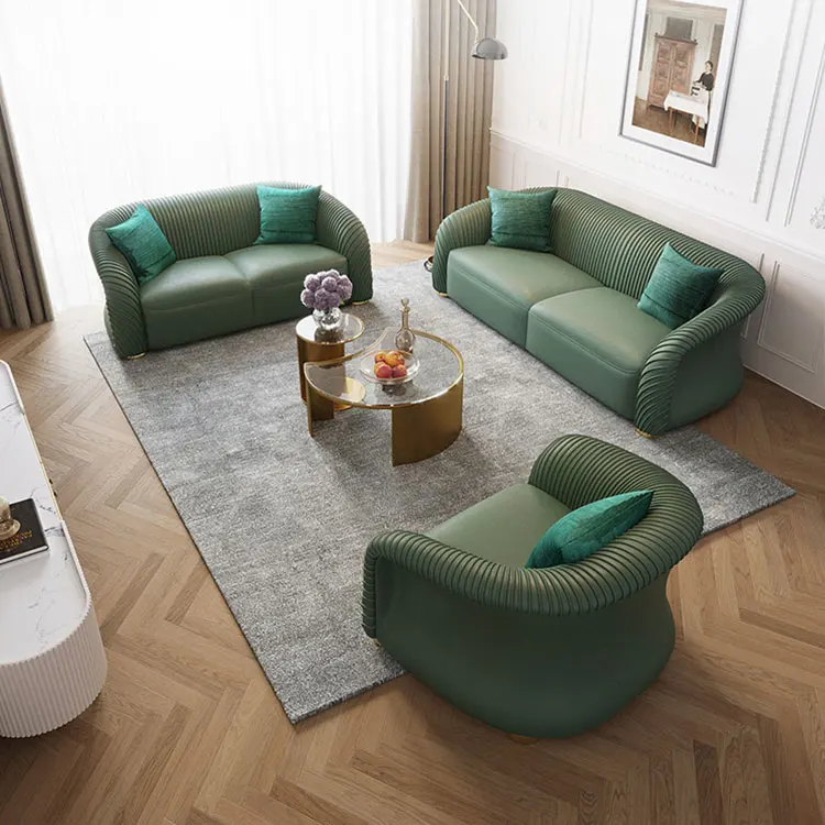 Personalized combination of three persons Striped texture sofa with high density foam and high quality leather