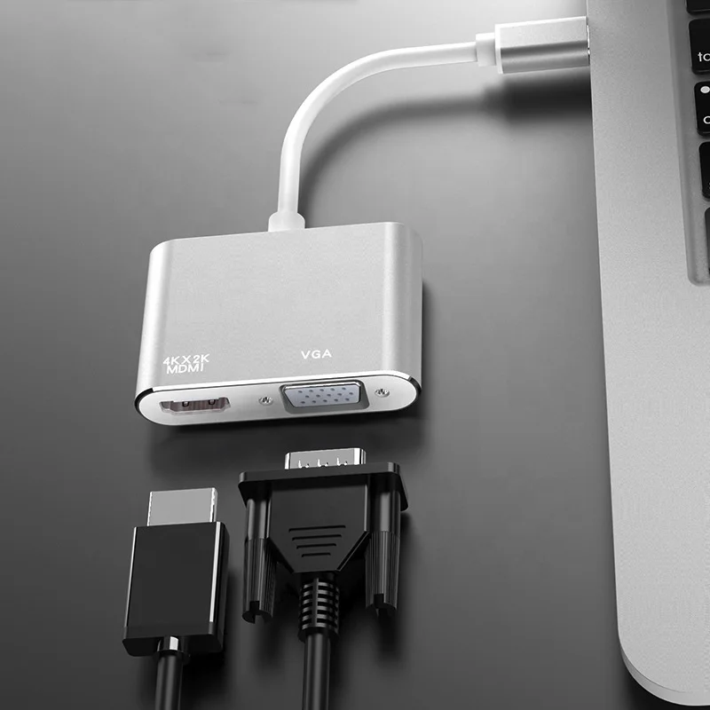 2 в 1 Тип c концентратор к hdmi vga конвертер формате 4k UHD многопортовый адаптер с разъемами типа 1080p +