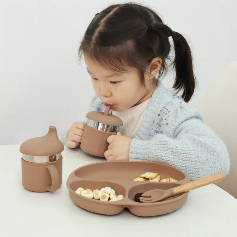 Food Grade Silicone Stainless Steels Baby Snack Cup Drinking Cups Sippy Straw Cups For Babies