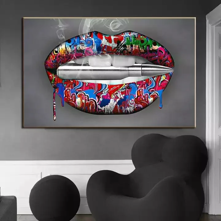 Mouth printing poster canvas pop art painting Wall painting for modern home office living room Corridor porch