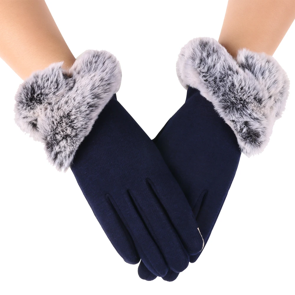 Imitation Rex rabbit hair wear comfortable and warm high finger touch screen gloves