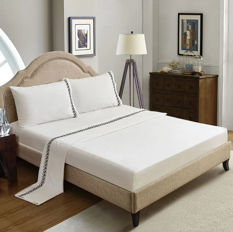 Luxury Elegant Embroidery Design Bed Sheet Bedding Set Hotel & Home 4pc Bed Sheet Set
