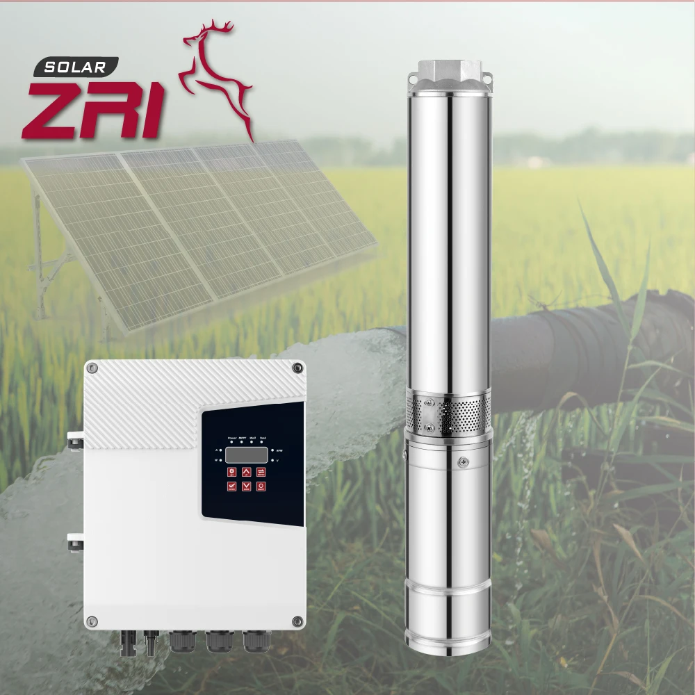 1HP 4 Inch 9 Cubic Meters Flow 45 Meters Range Deep-well Centrifugal Solar Water Pump With Hybrid Controller