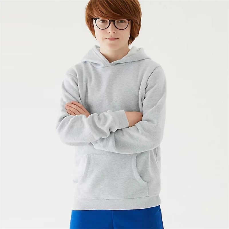 Autumn Casual Letter Printing Long Sleeve Cotton White Pullover Unisex Sweatshirt Boys Kids Hoodie