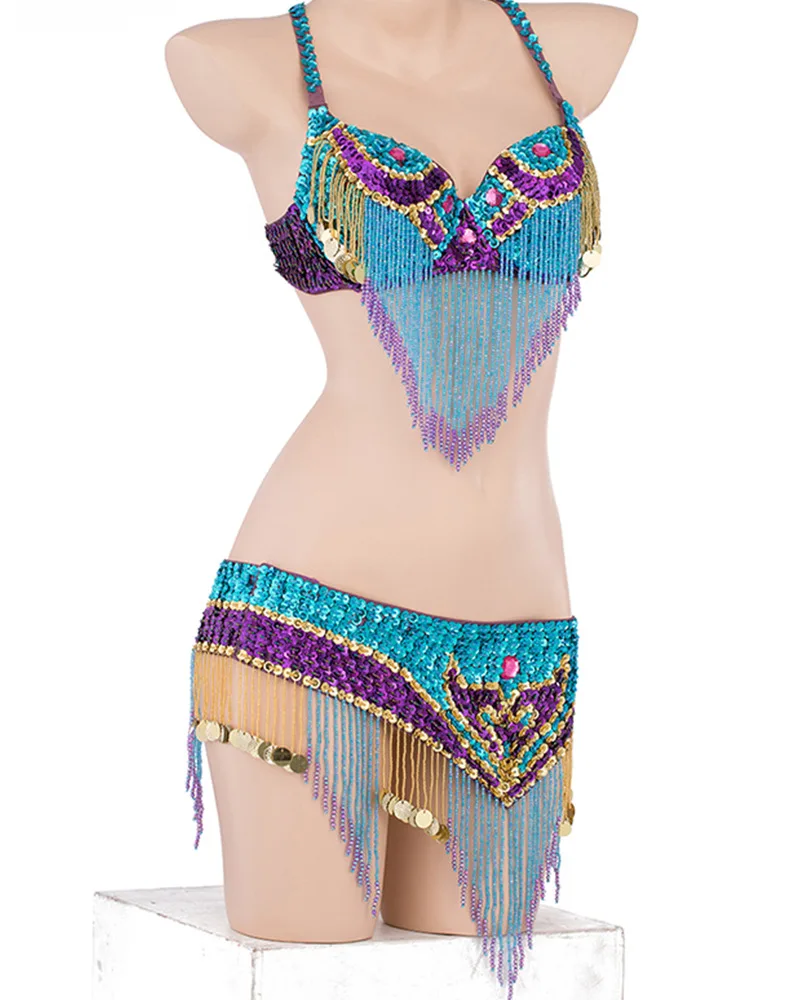 Tribal Belly Dance Costume Sequins Beaded Top Bra Dancing Fancy Bra Top