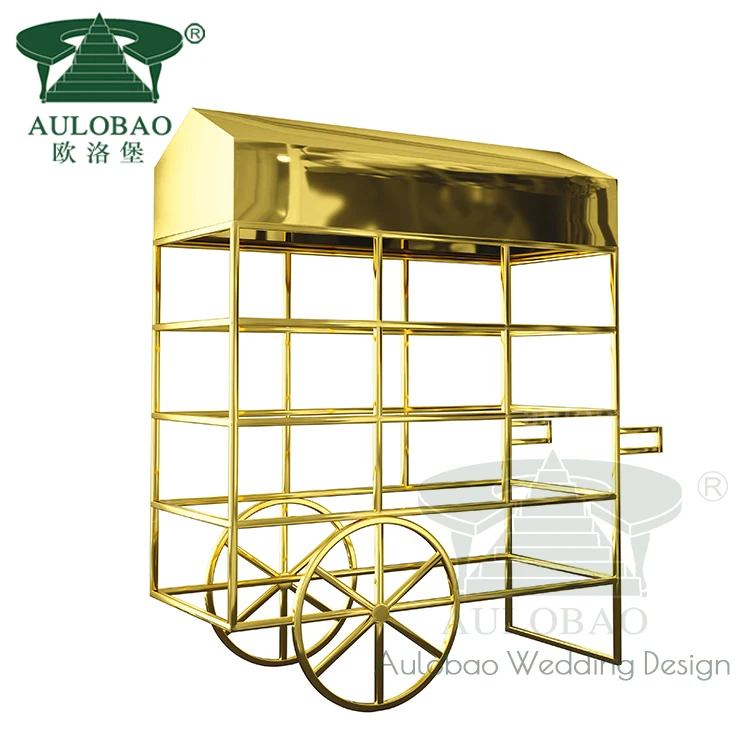 Свадебные украшения Золотая тележка для конфет из нержавеющей стали с колесами