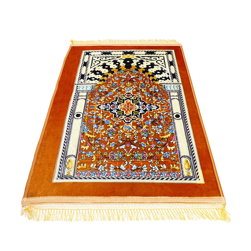 Portable Luxury Design Turkish Velvet Prayer Rug Travel Soft Plush Carpet for Men and Women Ramadan Gifts Islamic Prayer Mat