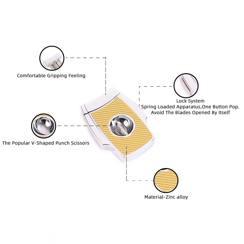 Sharp V Cut Gold Cigar Cutter Carbon Fibre Cigar Accessories for Cigar Enthusiasts