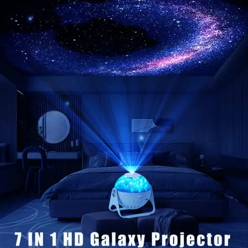 Galaxy Projector Night Light 7 in 1 Projection Star Projector with Aurora Constellation Planets 360 Rotating Focusable Lamp