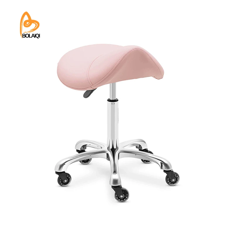 BOLAIQI Beauty SPA Salon Swiveling Saddle Stools Hydraulic Pink Salon Chair Leather Saddle Stool