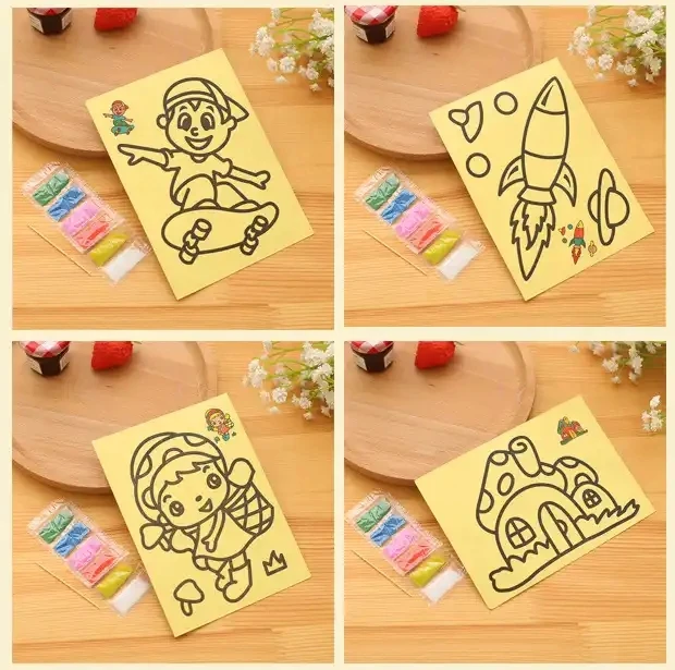 Colorful Sand Painting Pictures Kids DIY Crafts Early Educational Learning Creative Drawing Toys