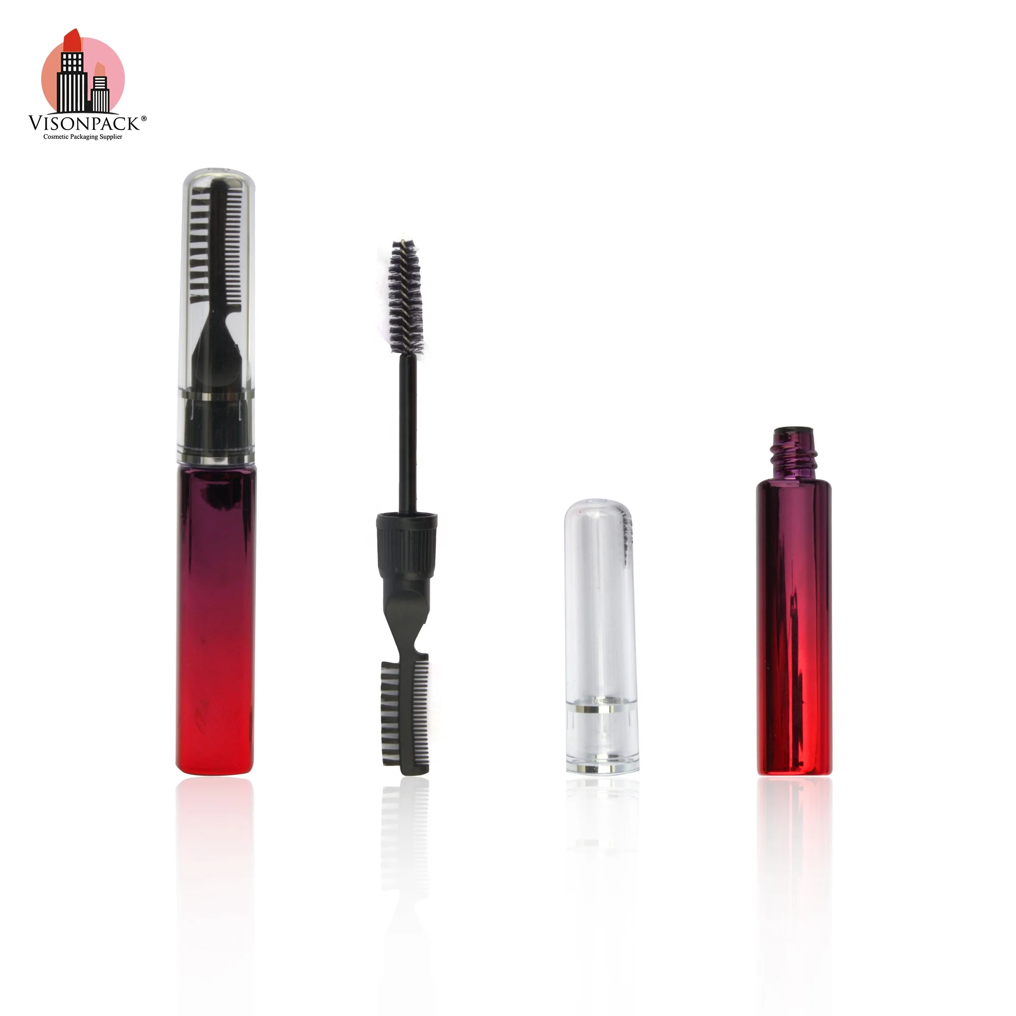 Unique Design Empty Double Brush 2 in 1 Mascara Tube Packaging With Two Usages Brush And Comb Custom