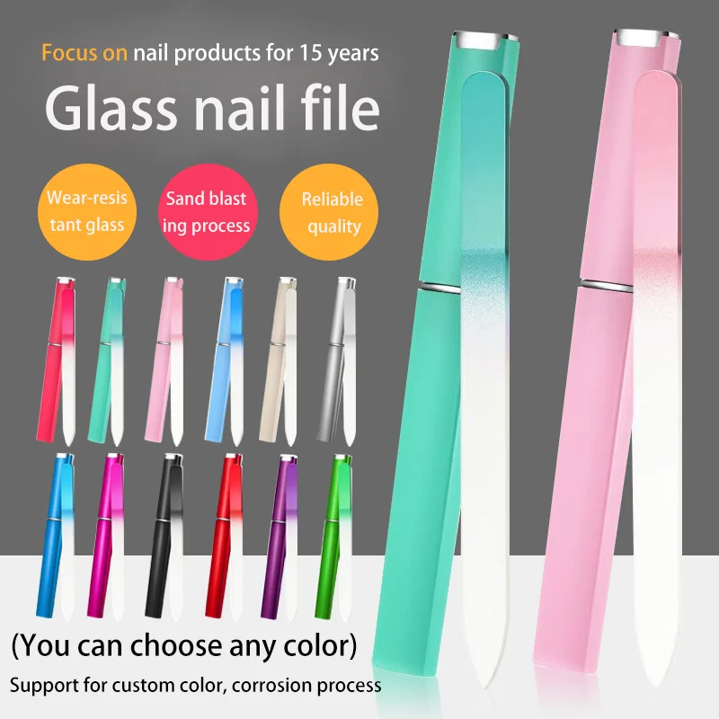 OEM/ODM Washable Double Sided Glass Files Professional Etched Nano Glass Nail File With Case For Manicure