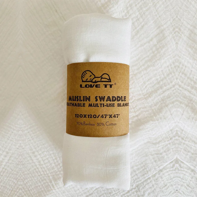 Customized muslin baby swaddle blanket 100% organic cotton washed hand feeling newborn throw muslin blankets