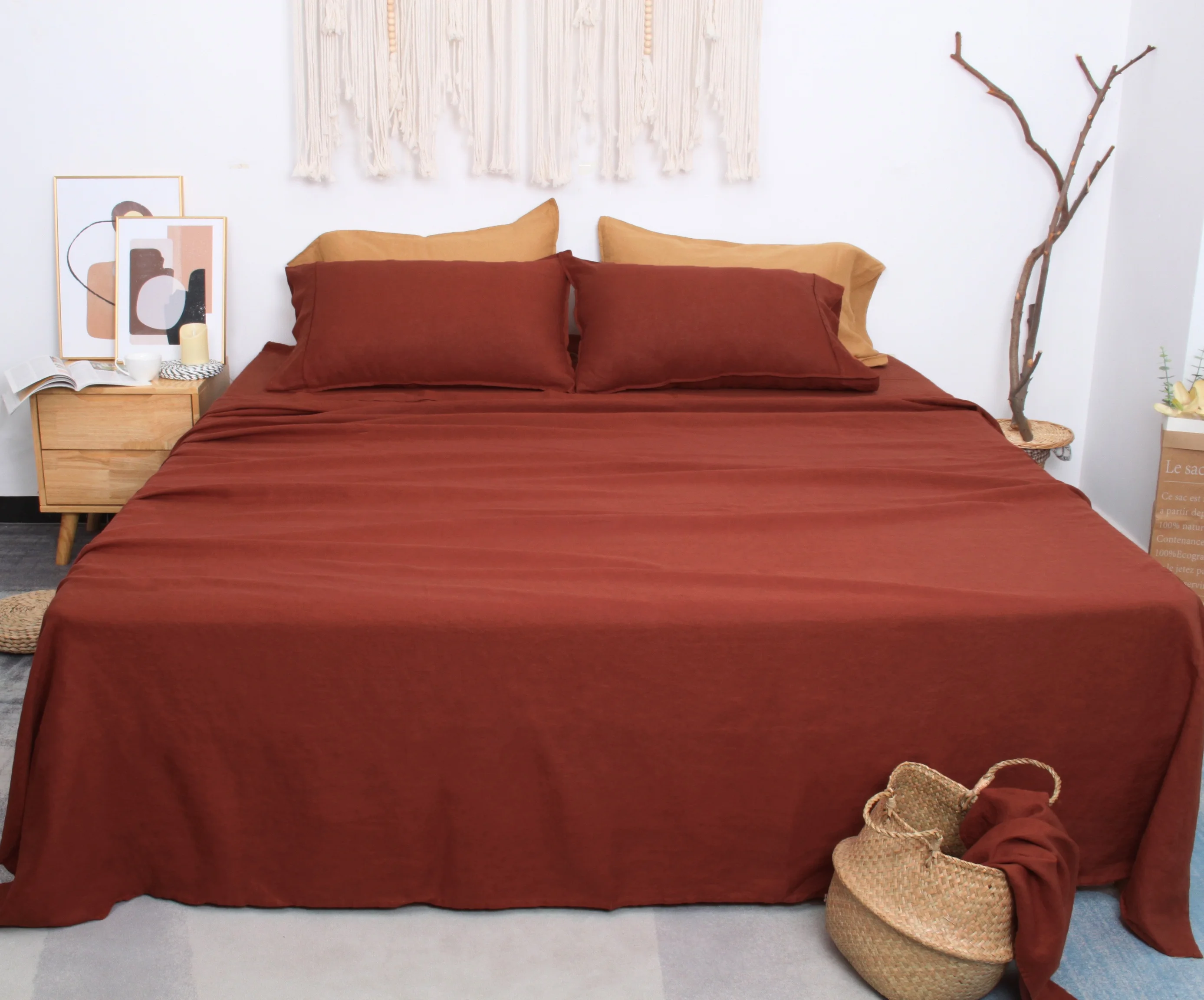 Custom Vintage Pure flax Linen Sheet Set stone washed linen bedding 100% french flax bed set