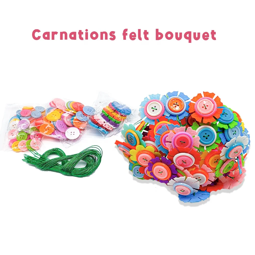DIY Bouquets Craft Kits for Kids Art and Craft Make Your Own Button Felt Flowers Fun Vase Craft Project Toys