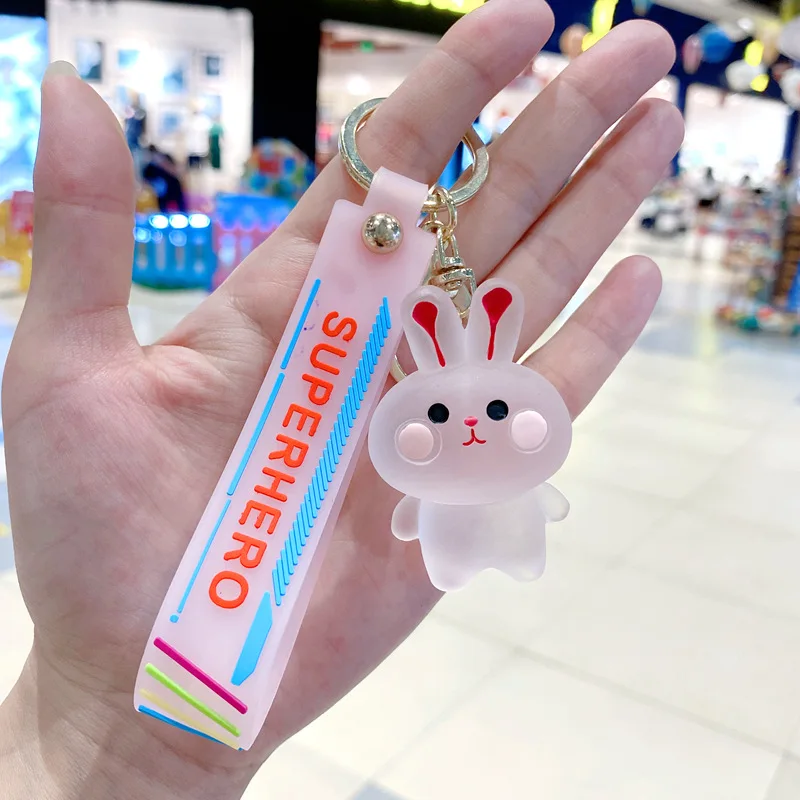 Cute Kwaii Cartoon Crystal Animal Duck Frog Rabbit Bear Key Chain Resin Rabbit Bear Car Keychains Gift For Girls