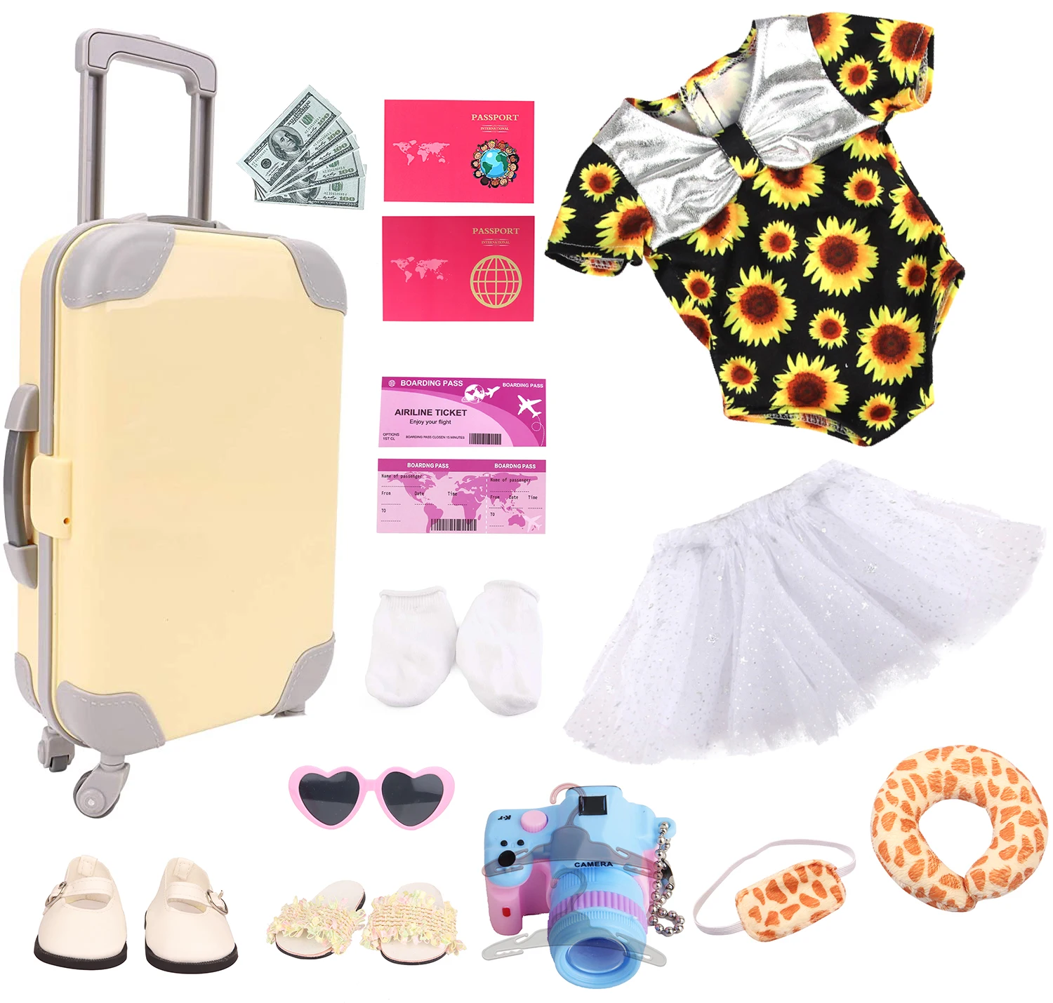 Dolltalk Brand Amazon Hot Sell Doll Travel Set With Doll Clothes Suitcase Accessories Toy Sets