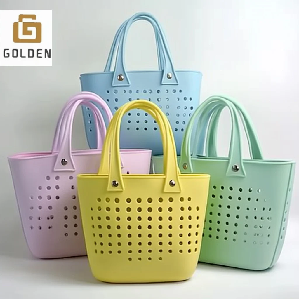 Golden Wholesale Fashion Hot Factory Waterproof Eva Silicone Summer Rubber Handbags Custom Logo Canvas Women Tote Bag