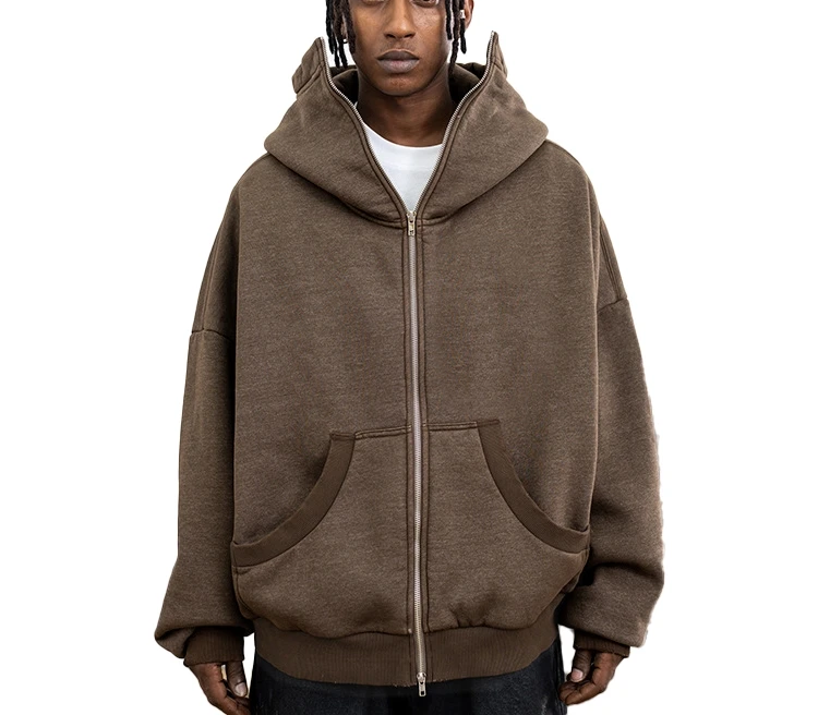 YALI Premium 3D Embossed Zip Up Custom Ninja Double Zipper Sherpa Lined Washed Hoodie