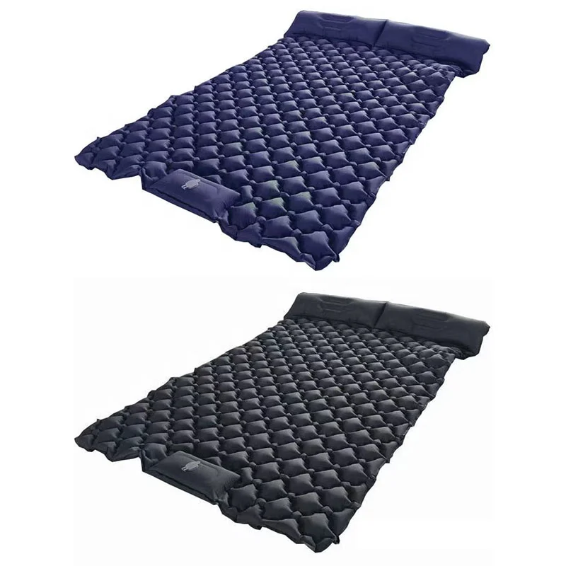 Self Inflatable Sleeping Mat with Pillow Portable Folding Inflating Double Bed Foot Pump Camp Pad for Backpacking, Hiking