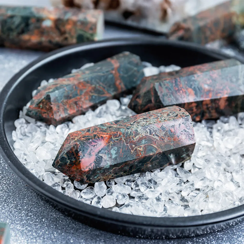 High Quality Crystal Crafts Gemstone Plum Blossom Jaspe Crystal Point Heal Tower Wand