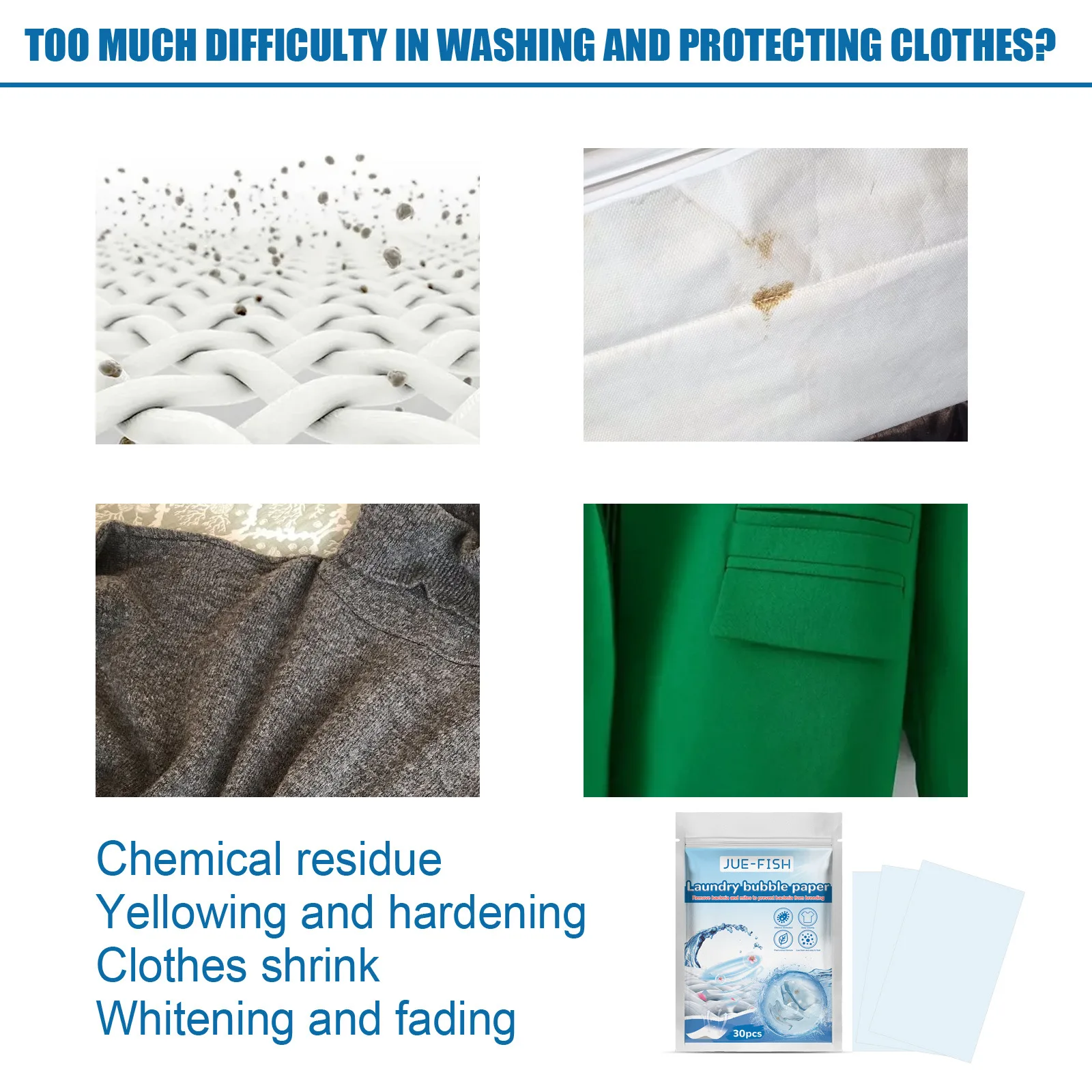 Jue-Fish Laundry Bubble Paper clean stain removal Long lasting fragrance concentrated laundry sheet coat clean white household