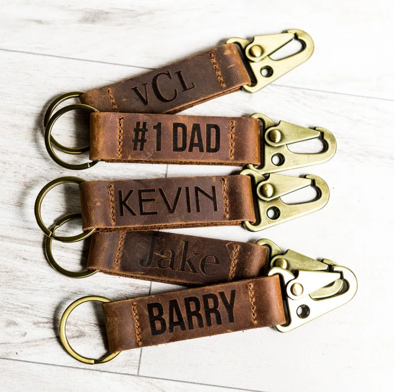 ya219 Crazy Horse Leather New KeyHolder Business Key Ring Personalized Leather Keychain for Father`s Gift