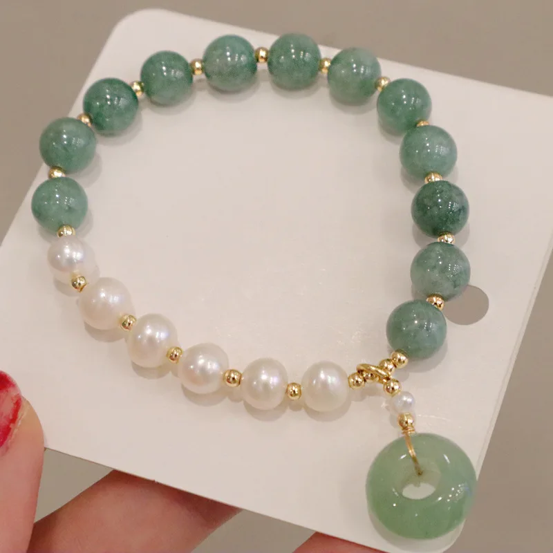 GT Burma Jade Beaded Bracelet Freshwater Pearl Jewelry Green Aventurine Stone Pendant Bracelet For Women