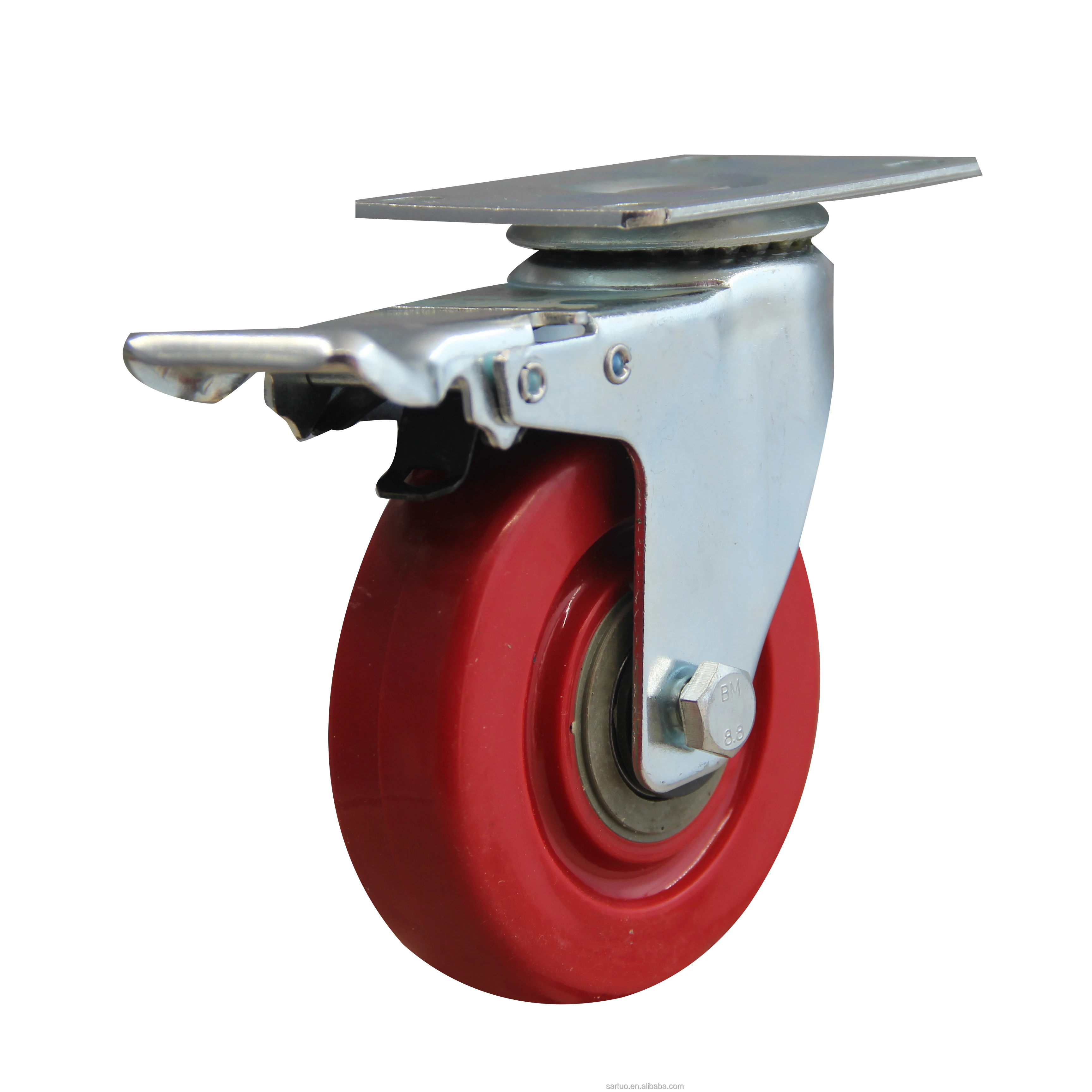 Red nylon Caster Wheels Furniture Fittings Swivel Plate Industrial medical Pu Caster Wheel small casters