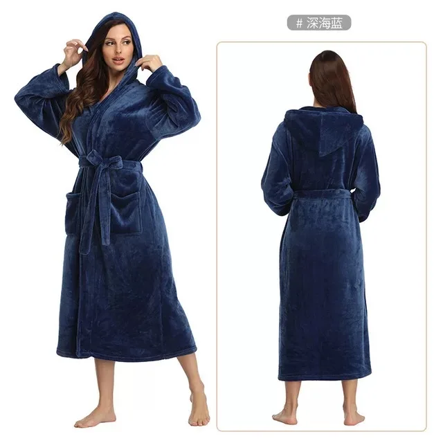 Microfiber Bathrobe Luxury Bath Coral Fleece Stain Winter Robes for Women