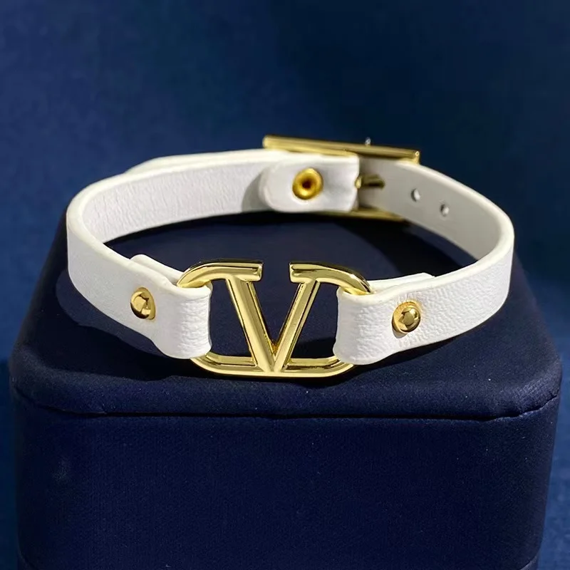 High Quality Women Men Unisex PU Leather Letter V Charm Designer Bracelet Jewelry Copper Bangles&Bracelet