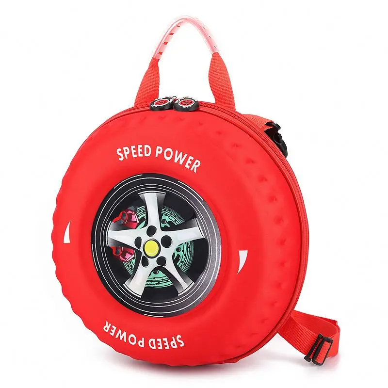 hot sale 3d hard shell novelty kids little boy round school bag car tire pattern school bag