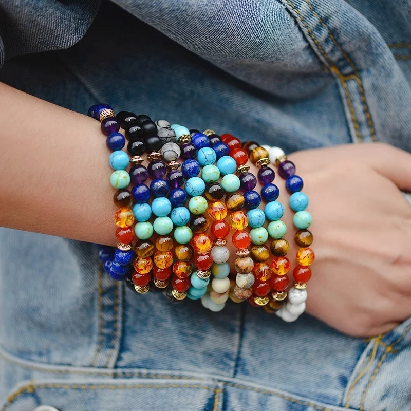 Handmade Yoga inspirational jewelry Natural Lava Stone essential oil diffuser 7 Chakra Bead Bracelet