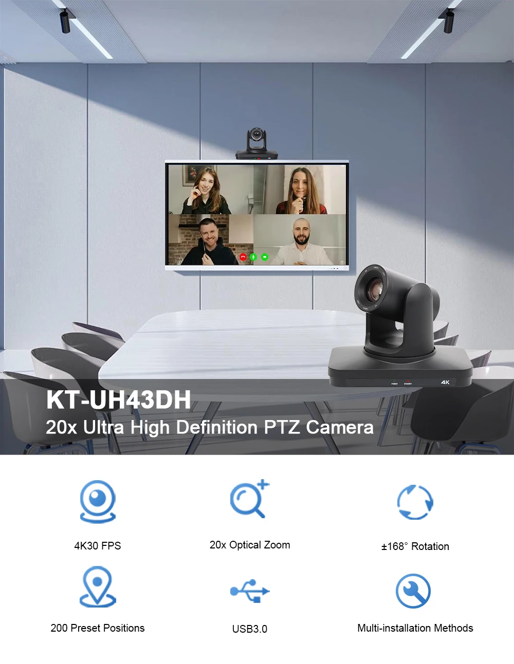 Камера конференц-связи PTZ Ultra HD 30fps с отслеживанием видео конференц-камеры USB 3 0 SDI HDM1 20x оптический зум 4K камера