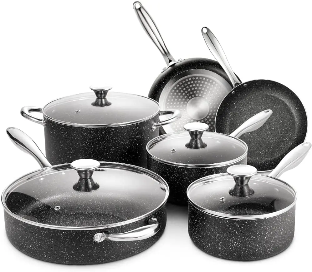 Nonstick Cookware Set Induction, Pot & Pan Set 10 PCS, Deep Granite Coating Non-Stick Coating Pan,