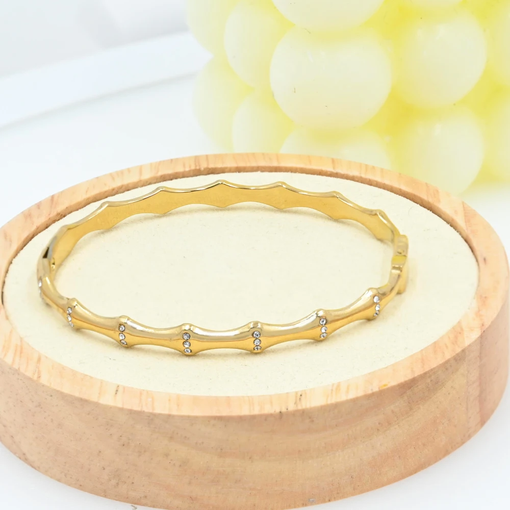 Fashion Gilded Cubic Zircon Snake Bone Bamboo Joint Bracelet Jewelry Charm Stainless Steel Bangles Wholesale Women Accessories