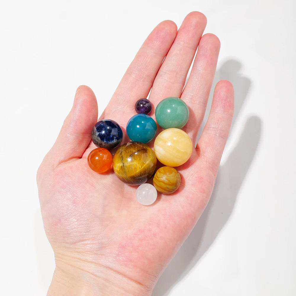 Wholesale Natural Nine planets set Healing Stones Decoration Wooden box packaging