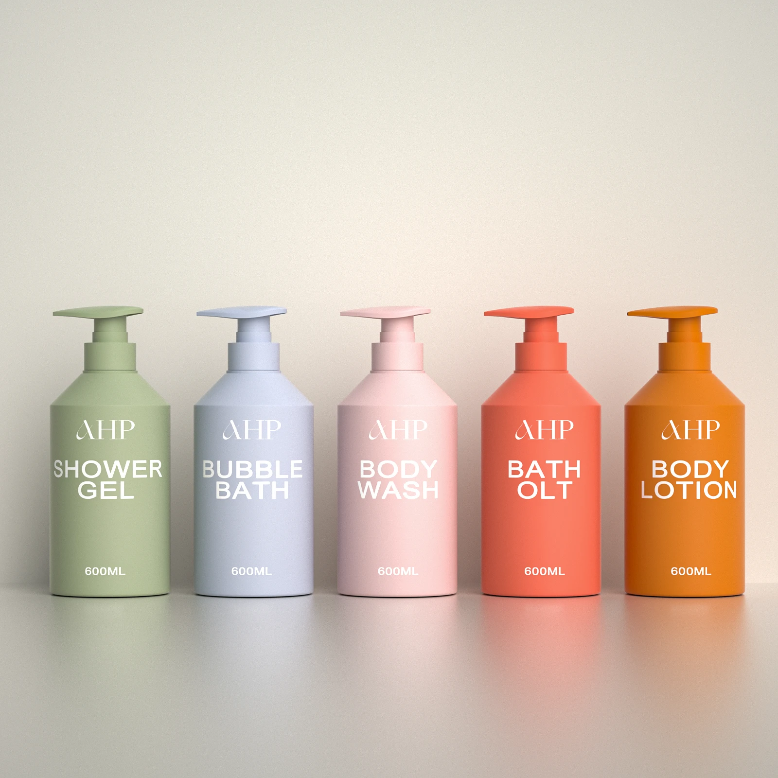 Custom personal care hair shampoo bottle 600ml green PET plastic body lotion bottle with printing logo for conditioner