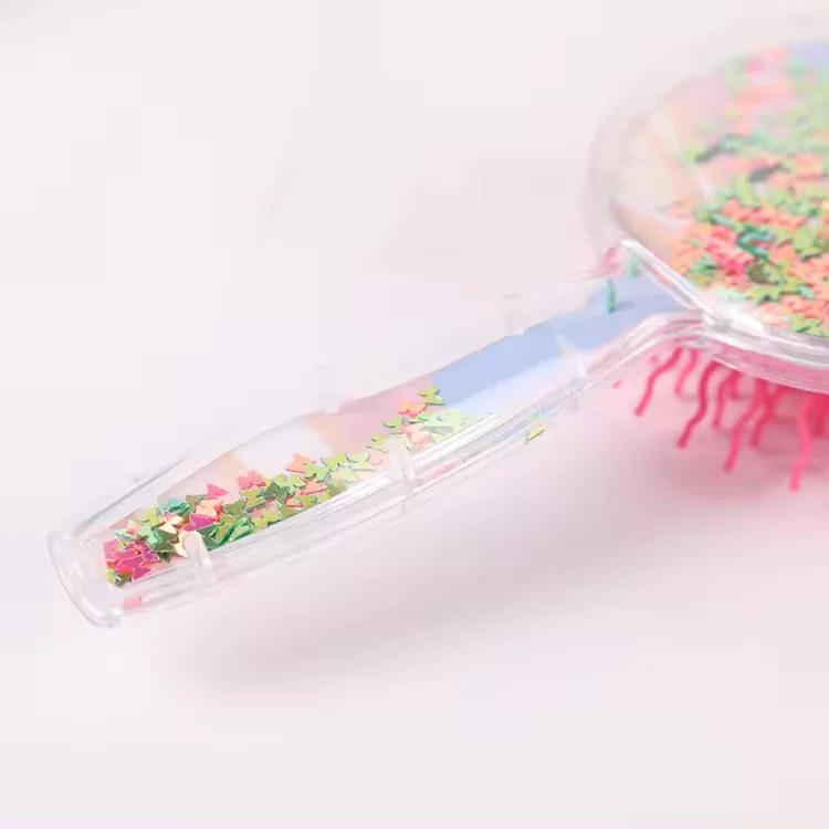 New Design Cartoon Children Glitter Floral Design Paddle Hair Brush Round Fancy Styling Hair Brush