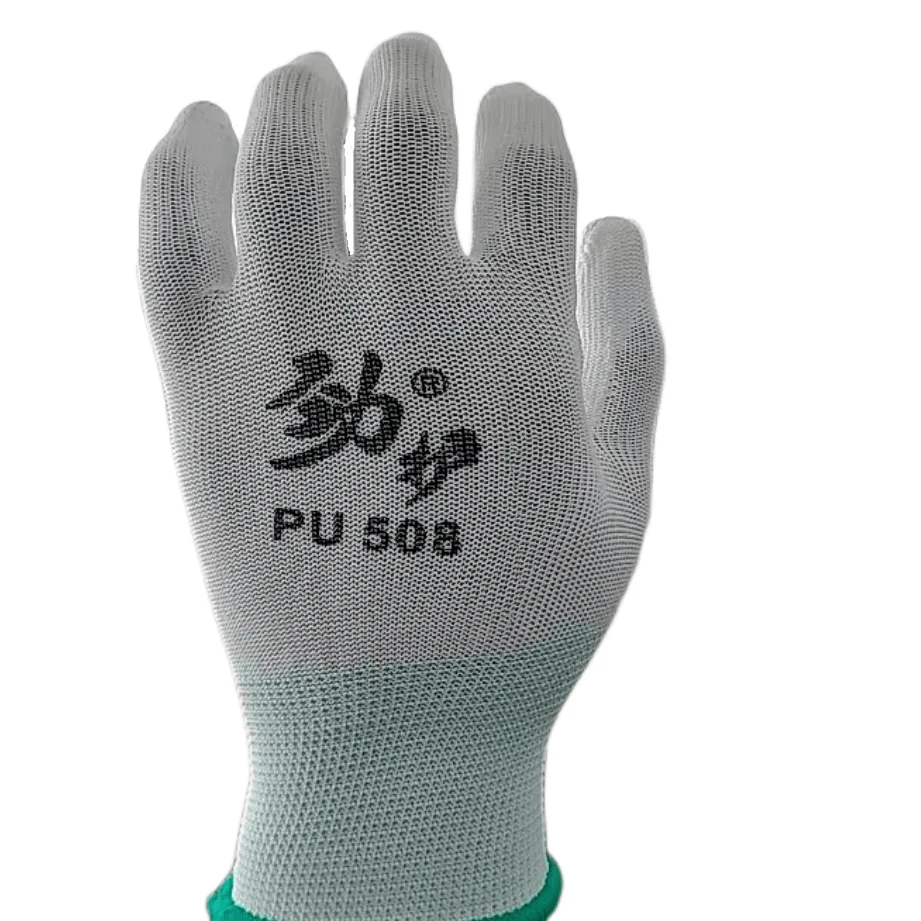 Sample Free Elastic Cuff White Polyester Polyurethane PalmComfortableDipped PU Coated safety Work glove for assembly electronic