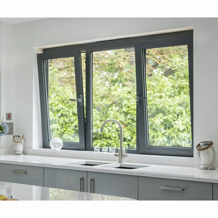 Top 10 Supplier Black Thermal Break Aluminum Double Glazed Tempered Glass Window Aluminum Frame Tilt Turn Glass Casement Windows