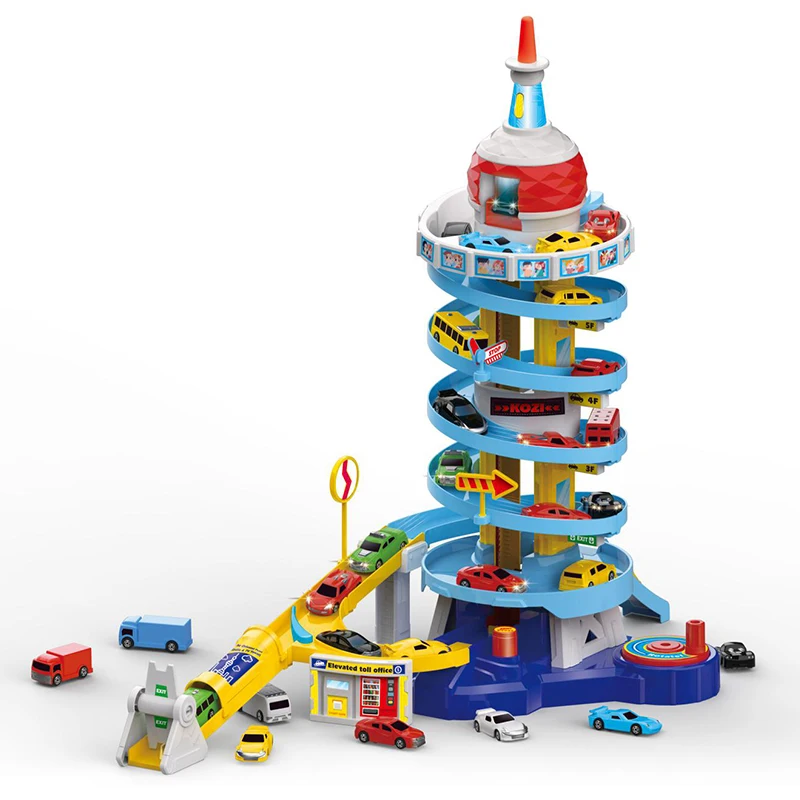DIY Educational Plastic Multi Layer Racing Track Garage City Slot Parking Tower Toy