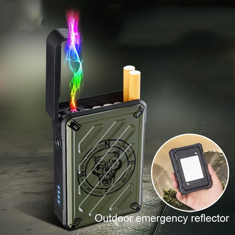 Upgraded outdoor charging double arc lighter cigarette box box survival mirror anti-fall cigarette box lighter C charging