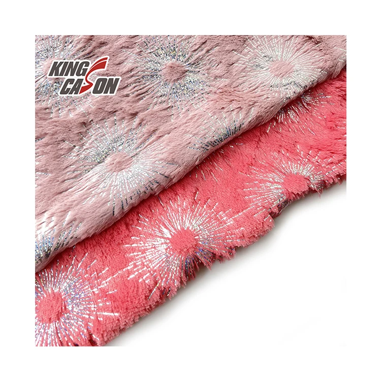 KINGCASON супер мягкий пушистый 100% полиэстер рад розовый цвет Серебристая фольга Pv плюшевый мех искусственный флисовая ткань для куртки пальто платье