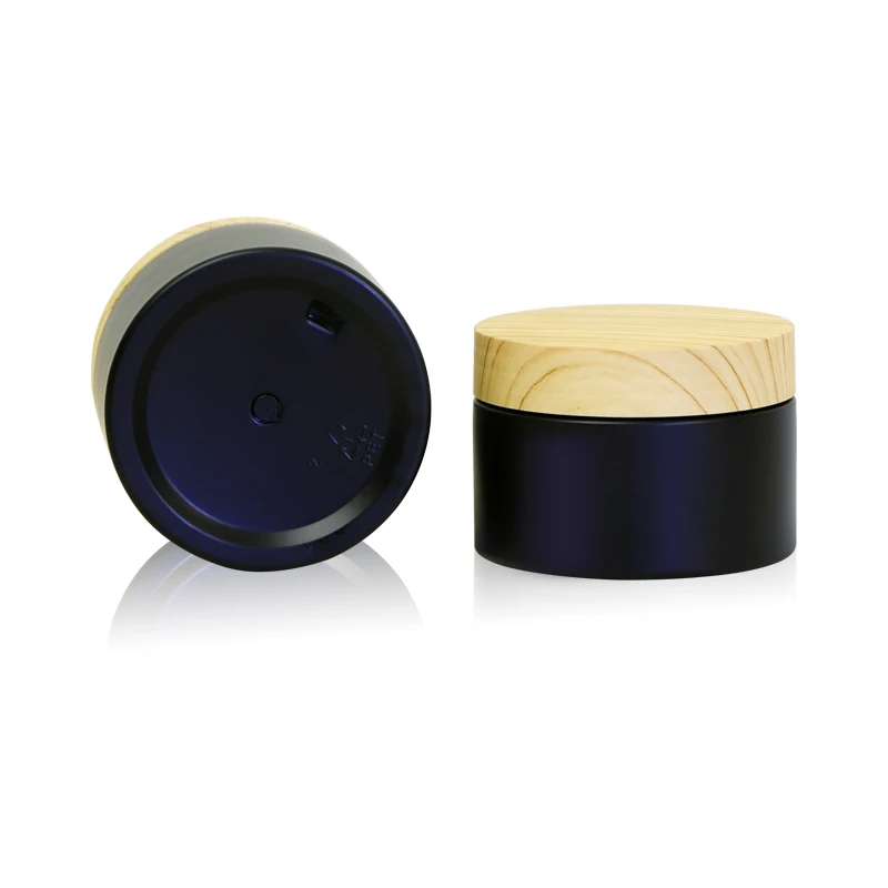 Custom Customized Cosmetic Jar Factory 8oz 50g 100g Plastic Matte black Cosmetic Cream Jar With Bamboo Lid
