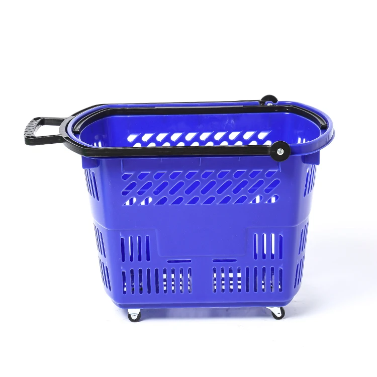 45 L 2 Handles Trolley Grocery Shopping Basket Plastic Laundry Basket with Wheels