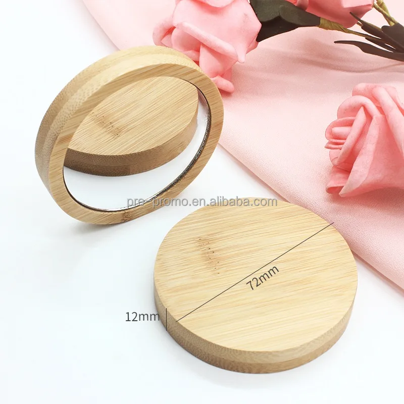 Wholesale round shape bamboo wood pocket mirror